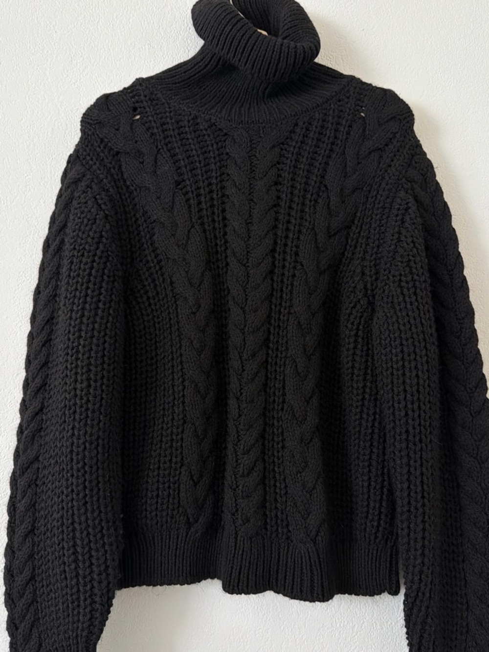 Mango Black Chunky Cable Turtleneck Sweater